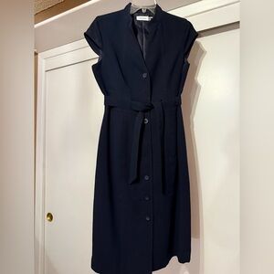 CALVIN KLEIN Black Midi Belted Dress w Cap Sleeve Size 10. Fully Lined. GORG!